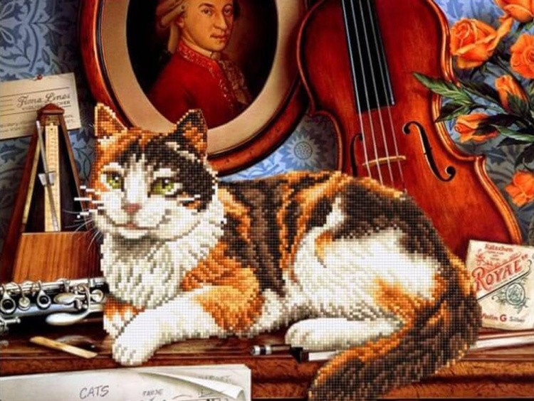 Алмазная вышивка «Кот и скрипка»