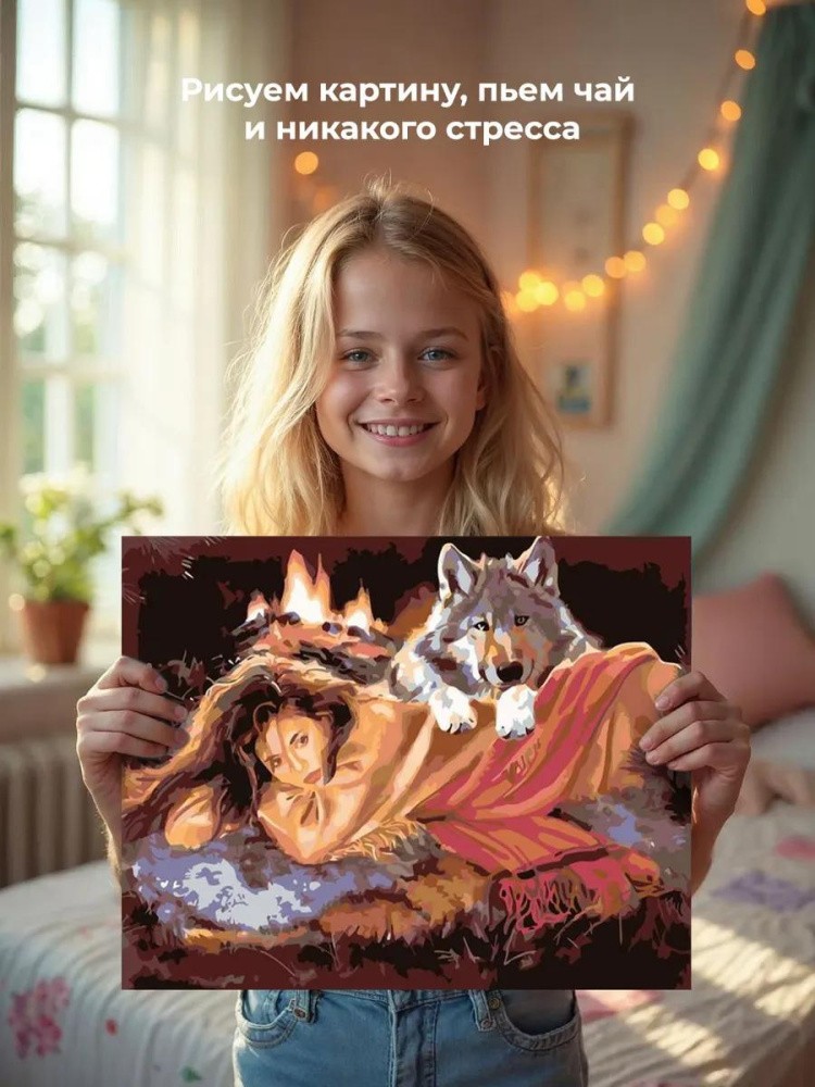 Картина по номерам «Девушка и волк» — картинка 6
