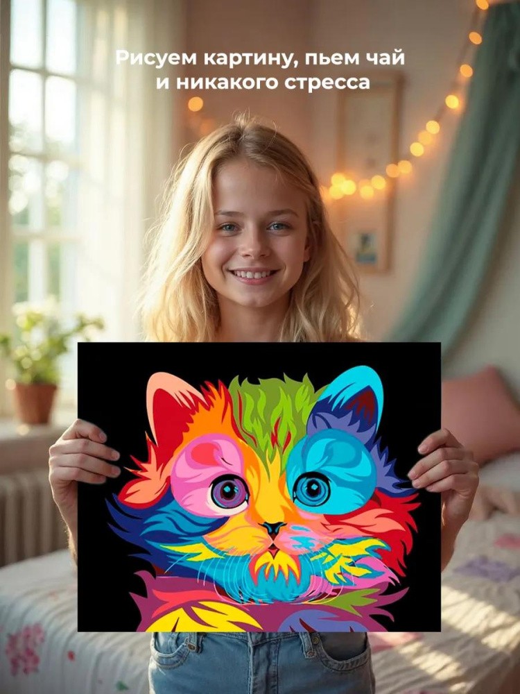 Картина по номерам «Радужный котенок» — картинка 6