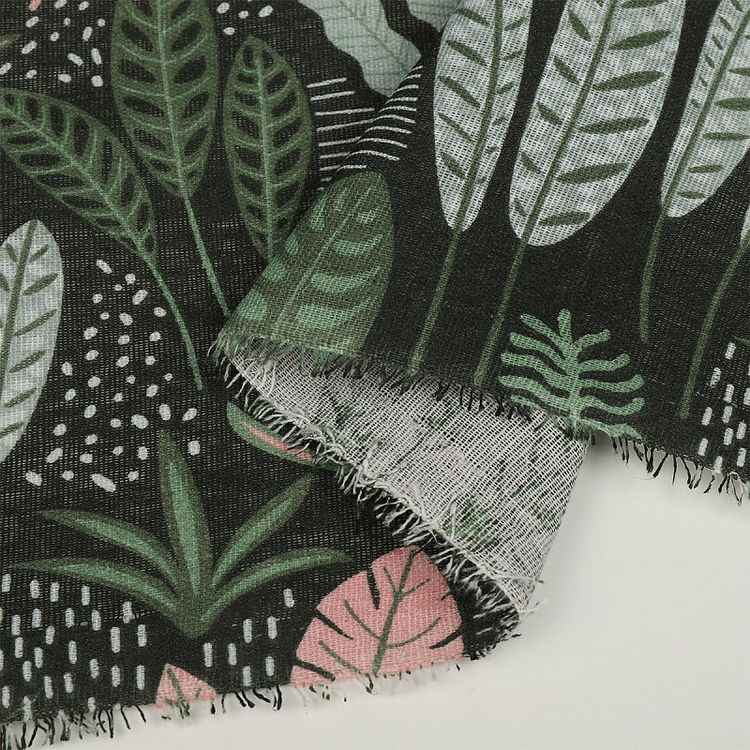 Ткань Лен, 140 г/м², 5 м x 150 см, цвет: зеленый, растительный принт, TBY — картинка 3