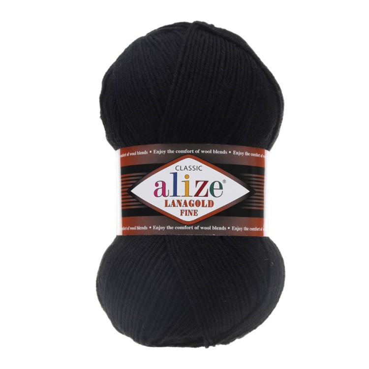 Пряжа ALIZE LanaGold Fine (Ализе Лана голд файн) (60), черный, 5 шт. по 100 г