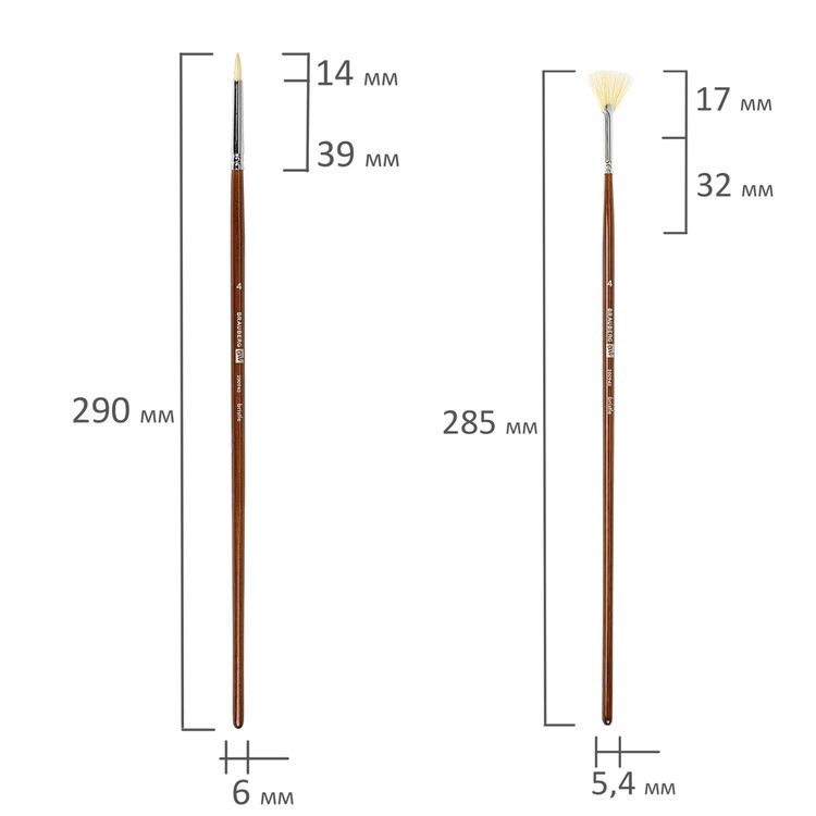 Кисти художественные Art Classic, набор 4 шт. (щетина круглая № 4, 6, плоская № 10, веерная № 4), Brauberg — картинка 8