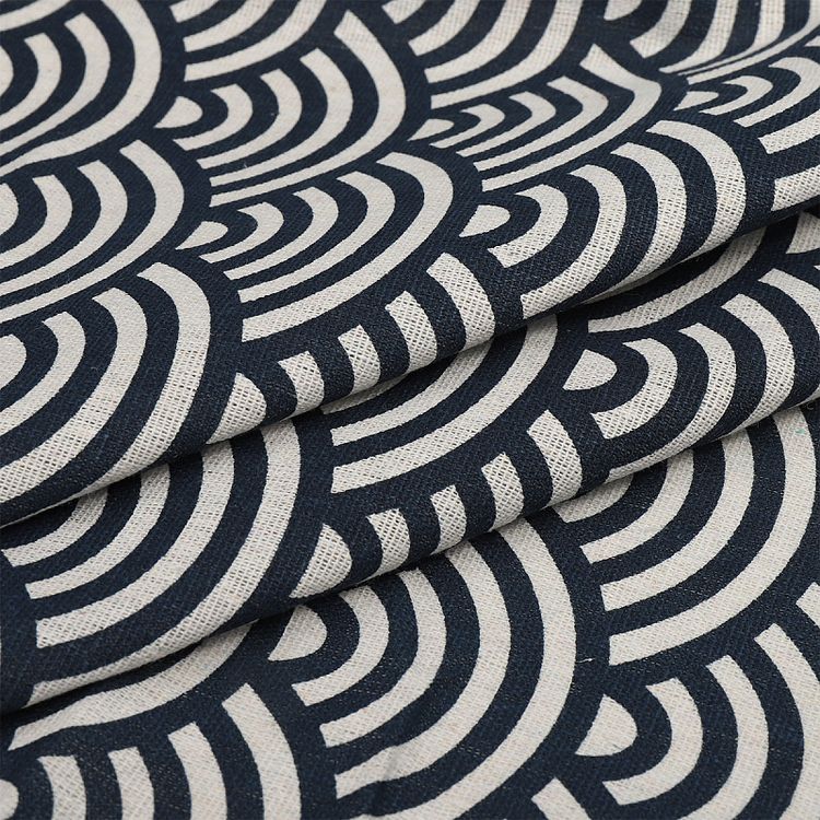 Ткань лен, 140 г/м², 30% лен, 70% хлопок, 3 м, ширина 150 см, цвет: синий, принт, TBY — картинка 3