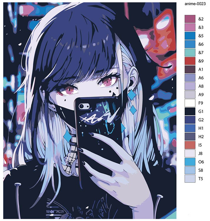 Картина по номерам «Аниме: Девушка в маске с телефоном в стиле киберпанк» — картинка 2