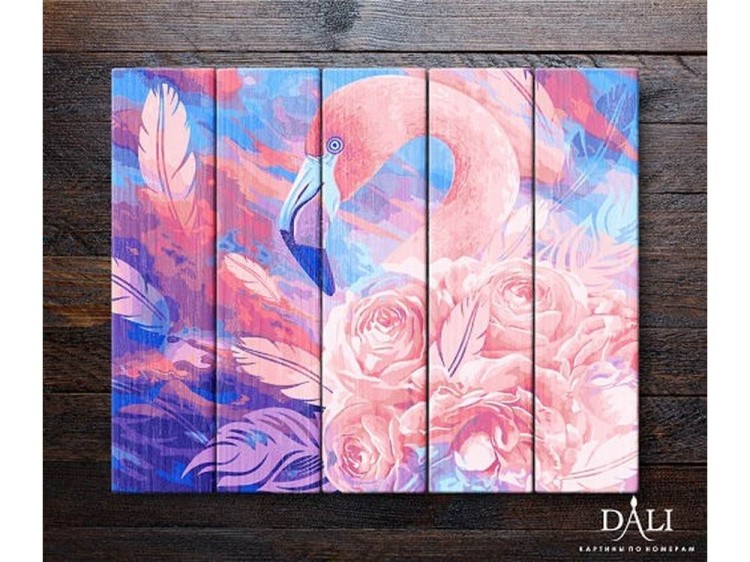 Картина по номерам по дереву Dali «Розовый фламинго» — картинка 2