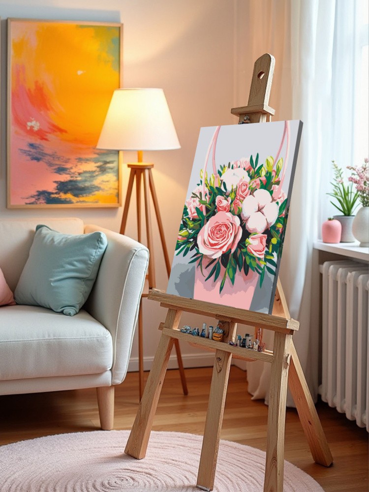 Картина по номерам Цветы розы и хлопок в корзинке — картинка 11