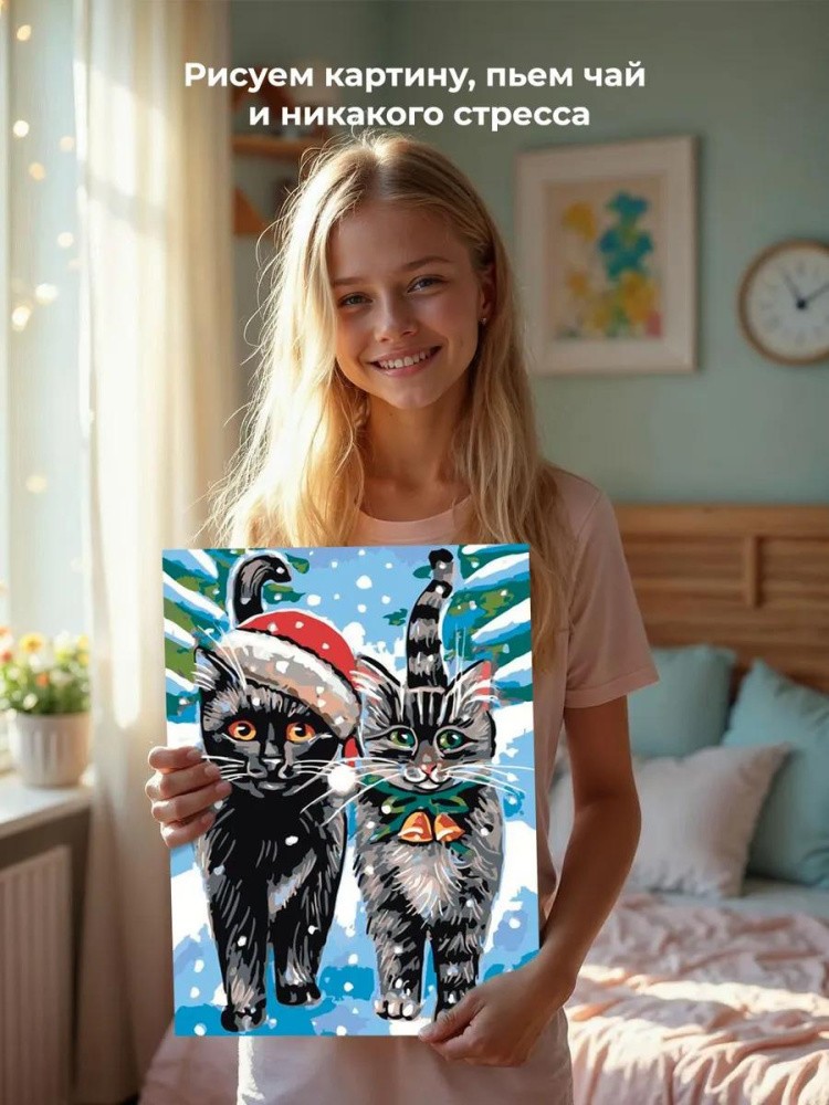 Картина по номерам «Рождественские котики» — картинка 6