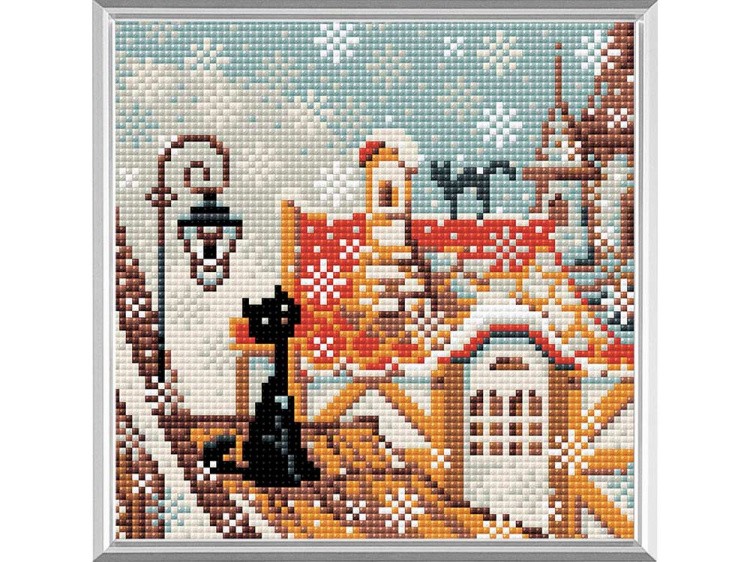Алмазная вышивка «Город и кошки. Зима» — картинка 2