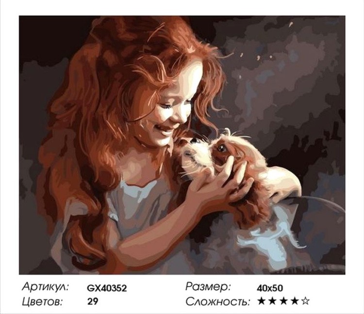 Картина по номерам «Девочка и щенок» — картинка 2