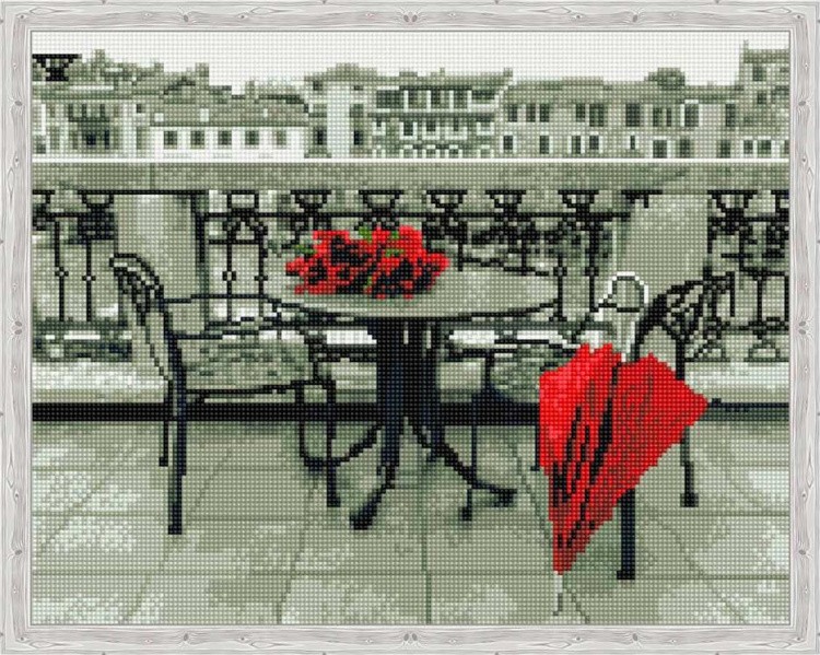 Алмазная вышивка «Красный зонт и розы»
