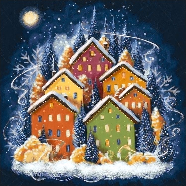 Алмазная вышивка «Новогодние домики» — картинка 2
