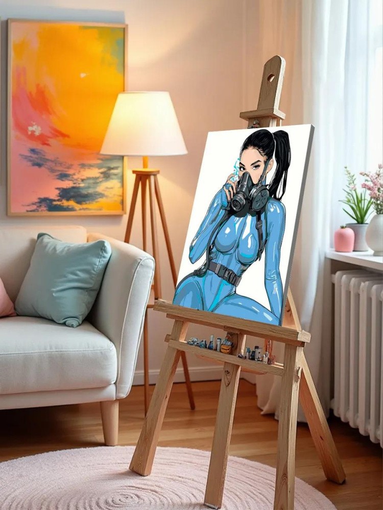 Картина по номерам «Девушка в латексе с противогазом, бдсм» — картинка 9