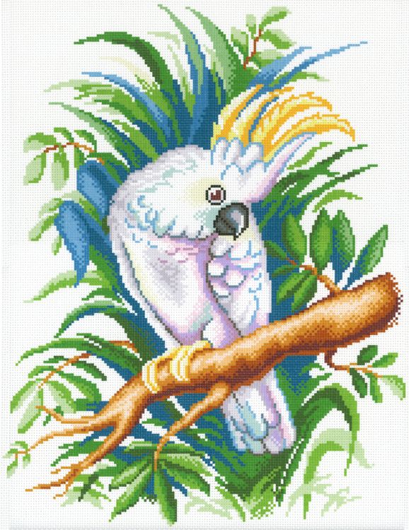 Рисунок на ткани «Белый попугай»