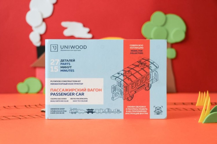 Конструктор из дерева «Пассажирский вагон», UNIWOOD — картинка 6
