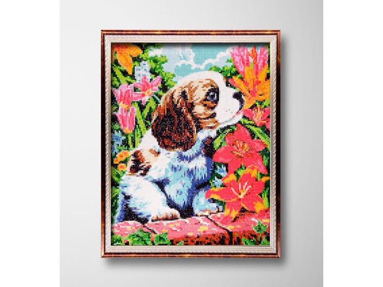 Алмазная вышивка «Щенок в цветах» — картинка 5