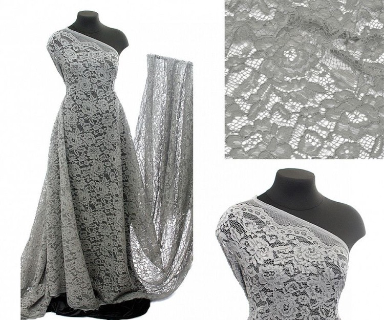 Кружевная ткань (гипюр), в нарезке с кордом, 5 м, ширина 145 см, цвет: серый, TBY — картинка 2