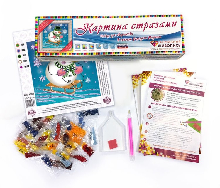 Алмазная вышивка «Снеговик на санках» — картинка 2