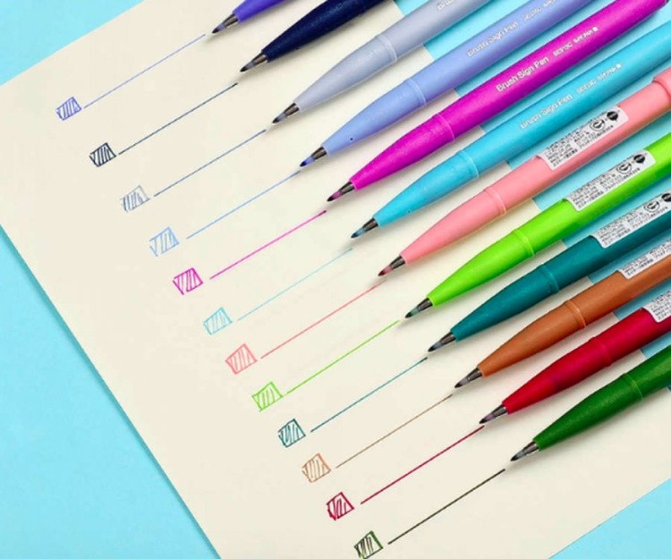 Фломастер-кисть Brush Sign Pen, 2 мм, цвет: голубой, Pentel — картинка 8