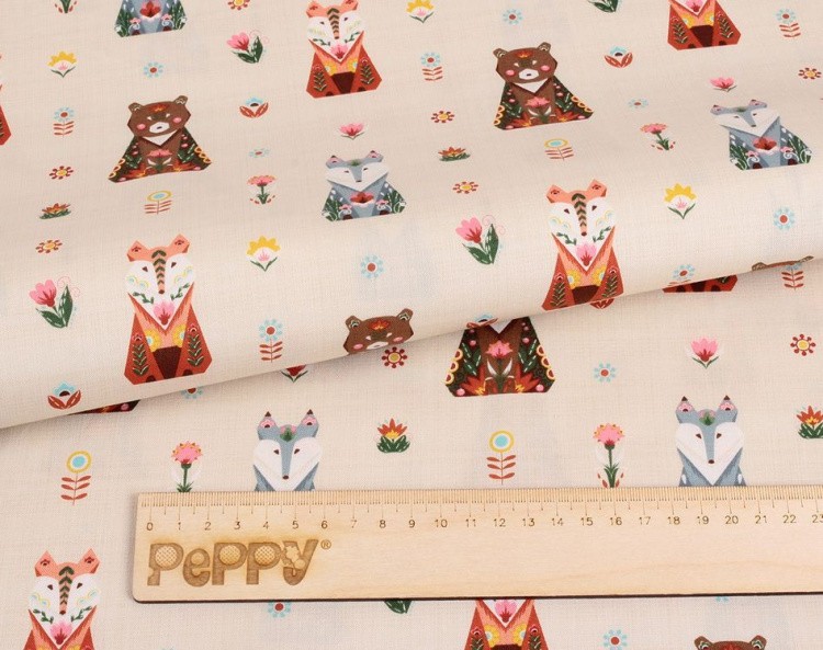 Ткань для пэчворка Лесные Жители, 146 г/м², 50х55 см, 100% хлопок, цвет: бежевый, принт, Peppy — картинка 2