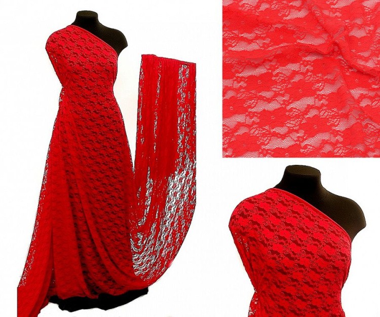 Кружевная ткань стрейч в нарезке, 5 м, ширина 150 см, 100 г/м², цвет: 145 красный, TBY — картинка 2