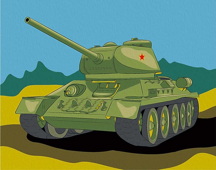 Картина по номерам «Танк Т-34»  (мини-раскраска)