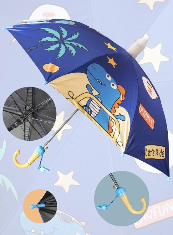 Зонт детский Веселые динозаврики, трость, 8 спиц, механический, антишторм — картинка 2