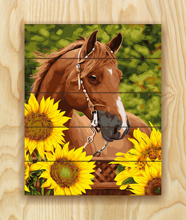 Картина по номерам по дереву Flamingo «Каштановый конь» — картинка 2