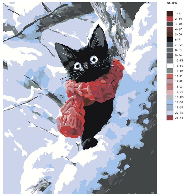 Картина по номерам Черный котик зимой среди снега — картинка 2