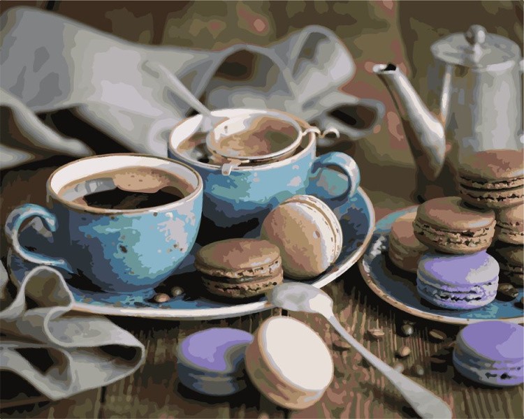 Картина по номерам «Кофе и макаруни»