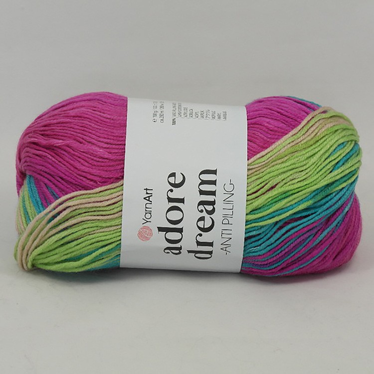 Пряжа YarnArt Adore Dream (1063), фуксия-бирюзово-бежевый, 5 шт. по 100 г — картинка 2