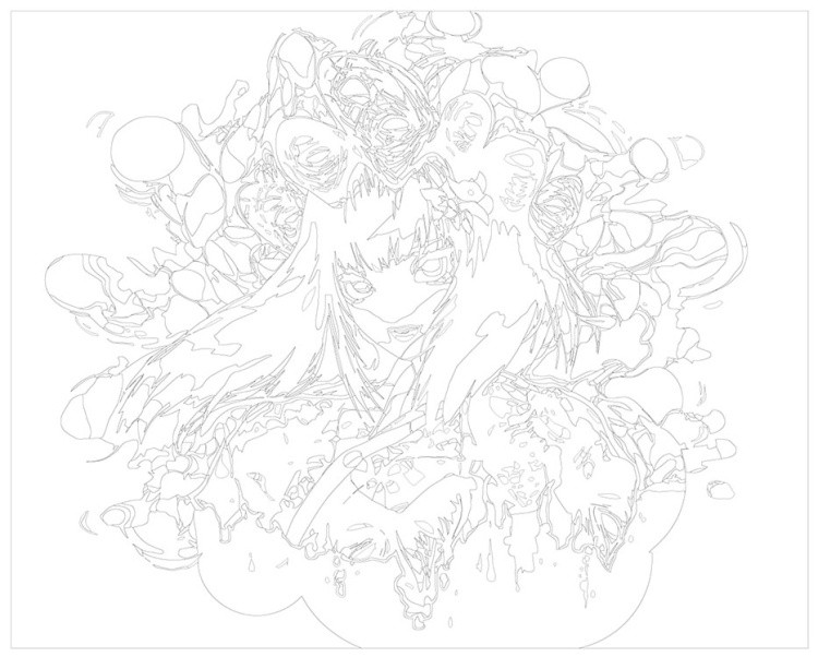 Картина по номерам «Аниме: Девушка с черно-белыми волосами» — картинка 3