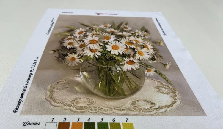 Принт для вышивки лентами на габардине «Ромашки» — картинка 3