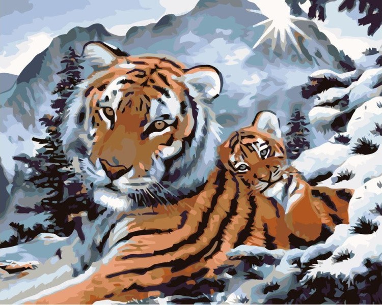Картина по номерам «Тигрица с тигрёнком»