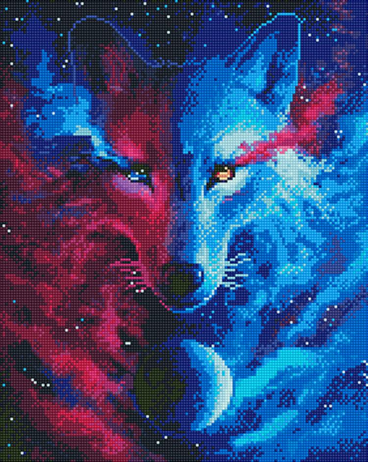 Алмазная вышивка «Красно-синий волк»