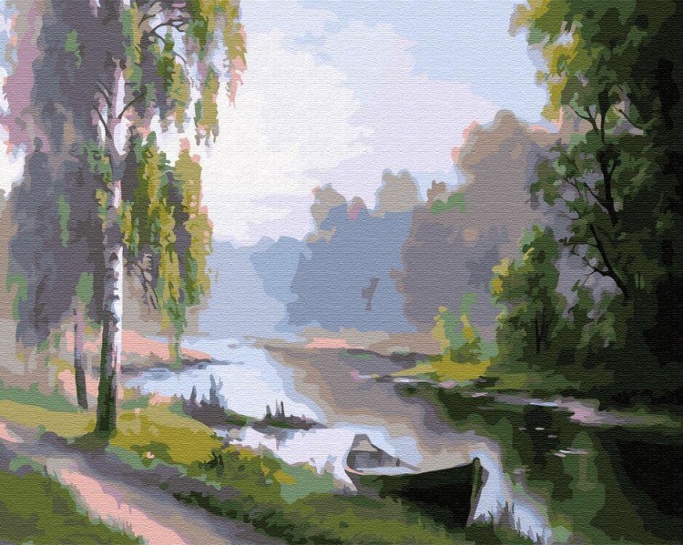 Картина по номерам «Дорога, лодка и река»