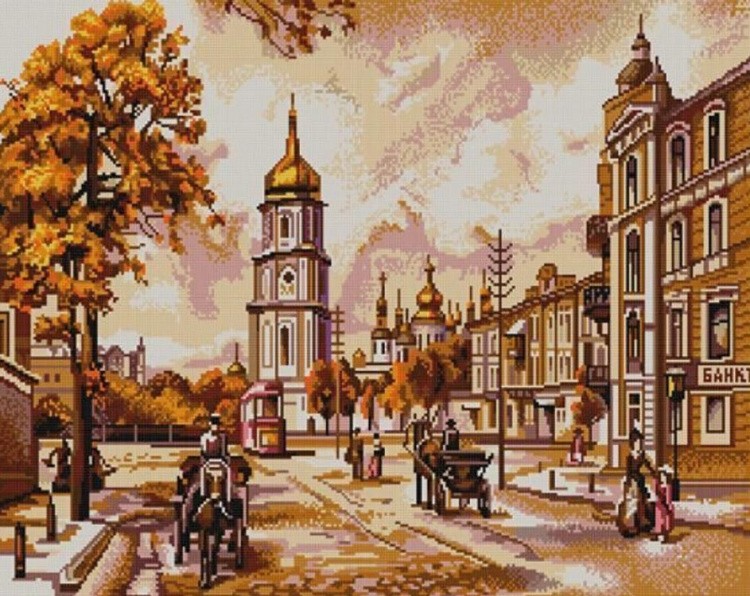 Рисунок на ткани «Осенняя площадь»