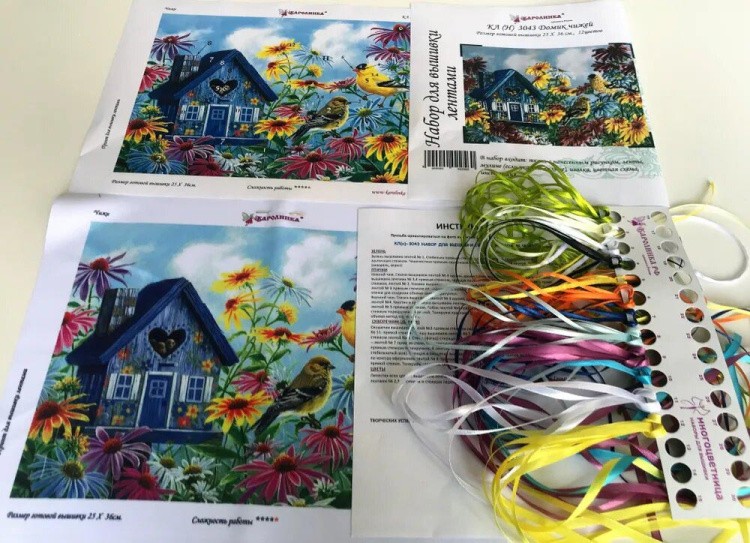 Вышивка лентами «Домик чижей» — картинка 2
