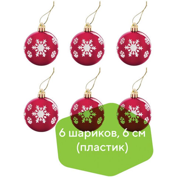 Шары елочные с узором «Красный арбуз», набор 6 шт., пластик, 6 см — картинка 2