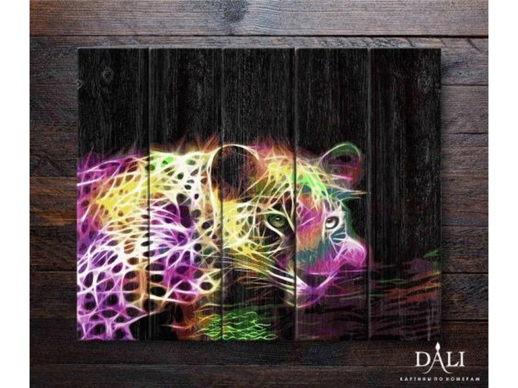 Картина по номерам по дереву Dali «Неоновый леопард» — картинка 2