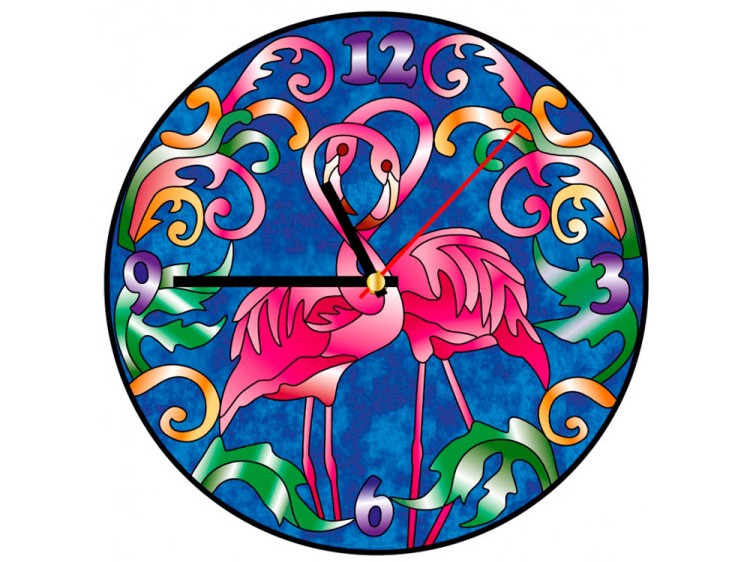 Витраж-раскраска «Часы. Фламинго на закате»