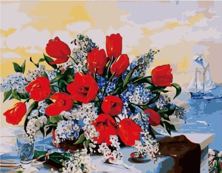 Картина по номерам «Красные тюльпаны»