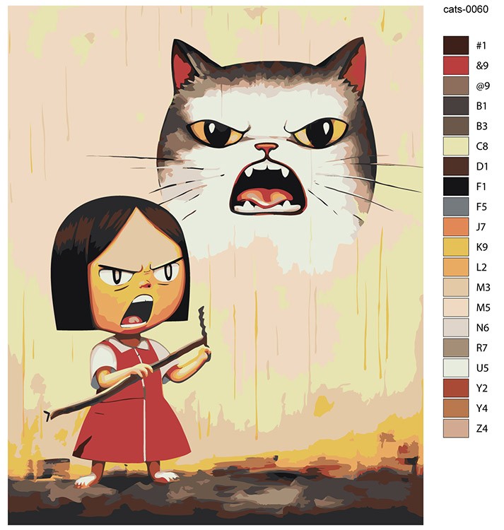 Картина по номерам «Кричащие девочка и нарисованный кот» — картинка 2