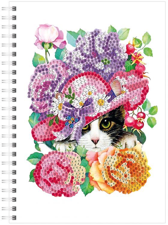 Алмазная мозаика - тетрадь «Котенок в цветах» — картинка 2