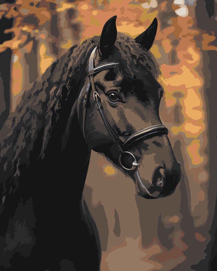 Картина по номерам «Животные: лошадь и лес осенью, портрет»