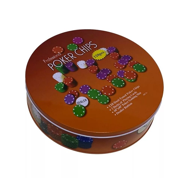 Набор для покера Holdem Light в жестяной коробке, 120 фишек с номиналом+ сукно — картинка 4