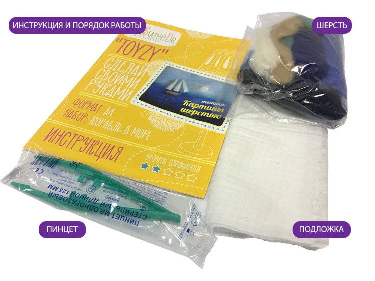 Картина шерстью «Корабль в море» — картинка 3