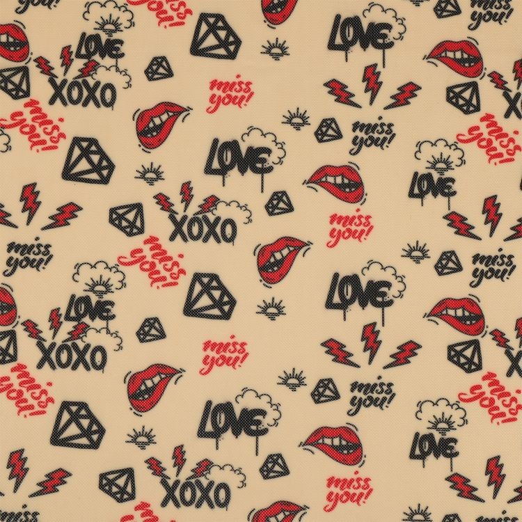 Сетка стрейч с принтом тату «Губы», 3 м x 150 см, 90 г/м², цвет: светло-бежевый, принт, TBY — картинка 3