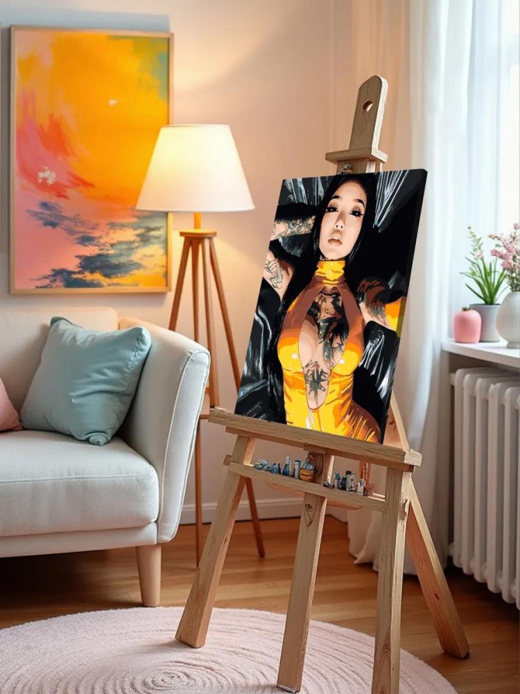 Картина по номерам «Девушка с тату в латексе, бдсм 40x50» — картинка 10