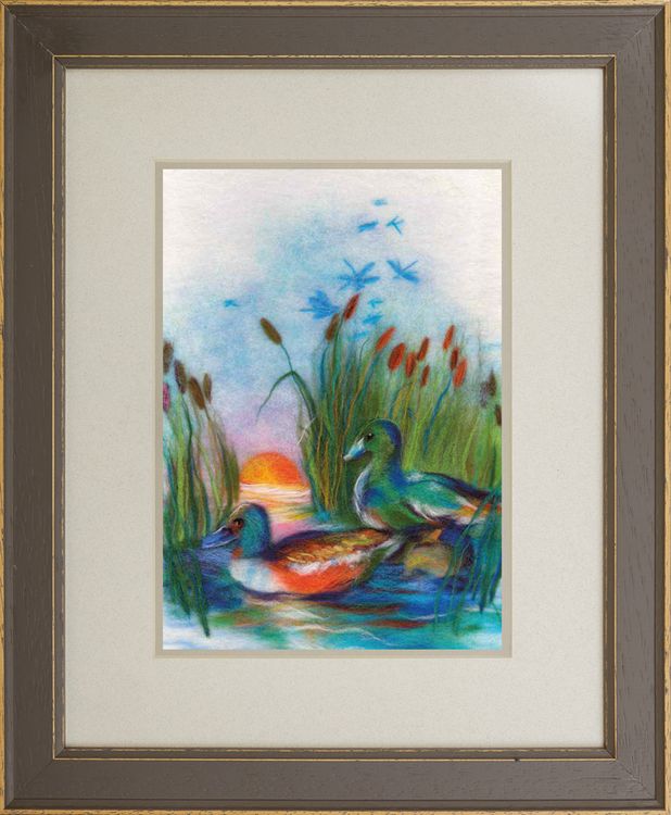 Картина шерстью «Утки на озере» — картинка 2