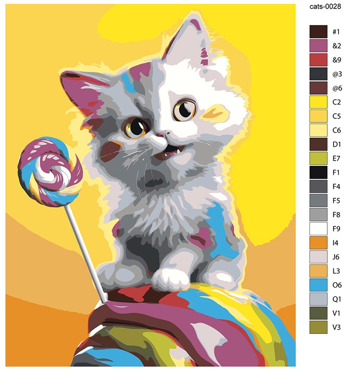 Картина по номерам «Мультяшный котенок и леденец» — картинка 2